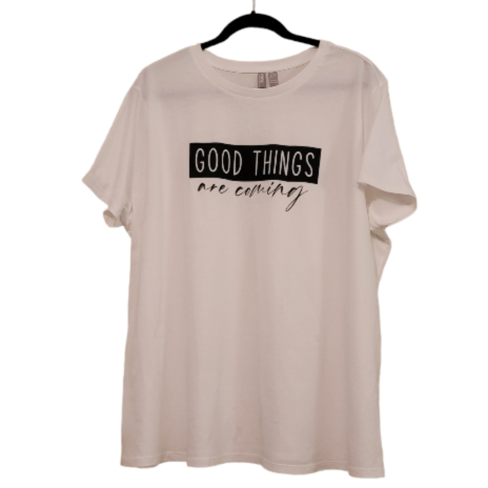 White and Black ASOS Maternity Women's "Good Things Are Coming" Graphic T-Shirt